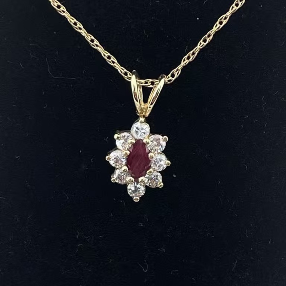 Diamond Supply Co. Gold Necklace with Red Pendant